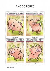 MOZAMBIQUE - 2019 - Year of the Pig  - Perf 4v Sheet - Mint Never Hinged