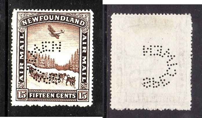 Newfoundland-Sc#C9- id9-unused no gum 15c wmkd Airmail-perforated specimen, hors