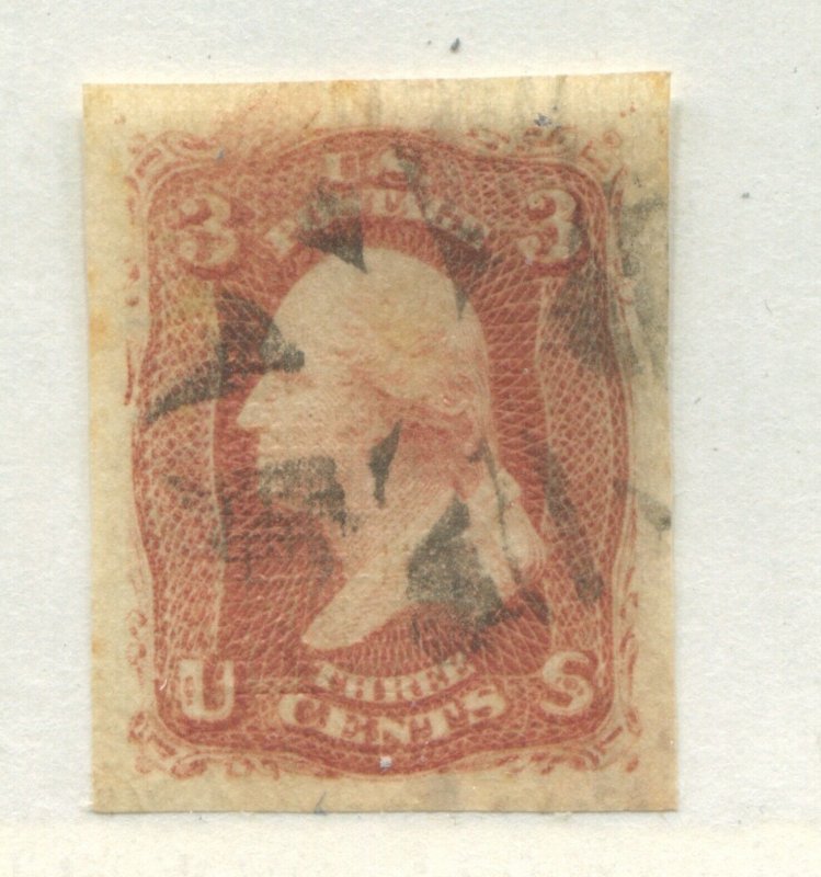 USA 1861 3 cents imperf Plate Proof with F Grill used on stamp paper