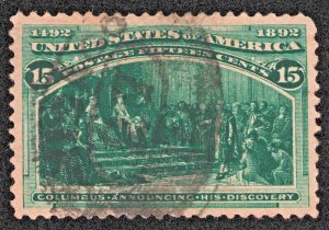 US Scott 238 Used 15 Cent Dark Green Columbian Expo 1893  Lot RB013  bhmstamps