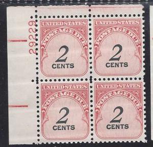 Catalog #J90 Plate Block of 4 Postage Due Black denomination 2 Cent