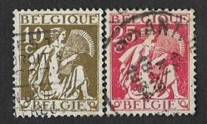 SE)1932 BELGIUM, PAIR OF CERES GLEANER STAMPS 10C & 25C, USED