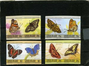 UNION ISLAND 1985 BUTTERFLIES SET OF 8 STAMPS IMPERF. MNH