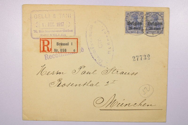 Belgium 1917 Occupation Cover Registered to Munich - L39404