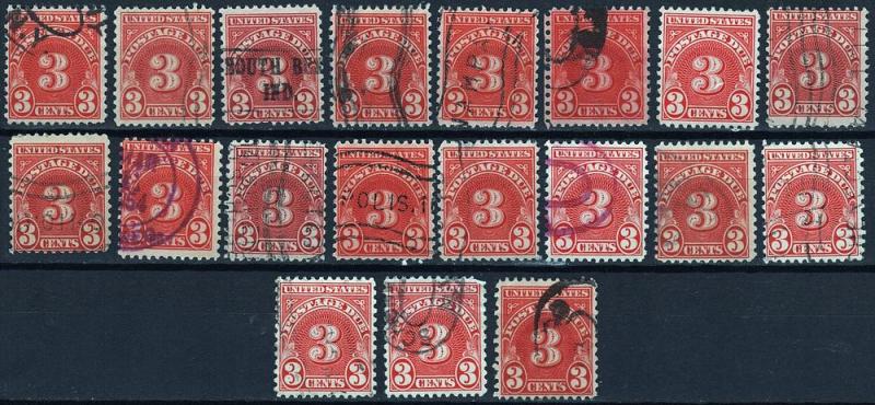 SC#J82 3¢ Postage Due Stamps (1931) Used Lot of 19