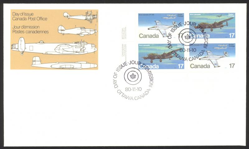 Canada Sc# 873-874 FDC inscription block 1980 11.10 Military Aircraft