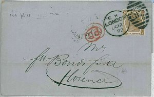 28348 - GB - POSTAL HISTORY - COVER: SG 122 Plate 11 - LONDON to FIRENZE 1872-