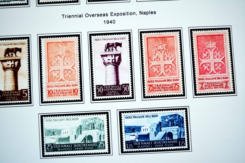 COLOR PRINTED AEGEAN ISLANDS 1912-1940 STAMP ALBUM PAGES (10 illustrated pages)