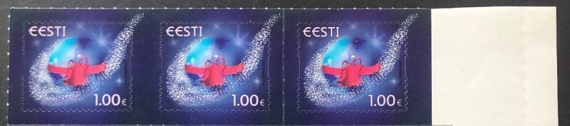 Estonia 2013 Christmas horizontal strip of 3 stamps and blind label VERY RARE!