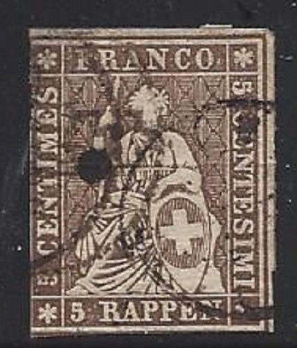 Switzerland - Scott # 15 - VF - SCV: $160 Black spot is ink - not hole