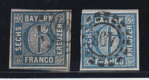 Bavaria Sc 11 used 1862 6kr blue Numeral, 2 distinct shades F-VF