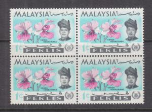 PERLIS, MALAYSIA, 1965 Orchids, 1c. block of 4, mnh.