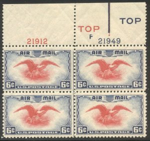U.S. #C23c RARE Mint NH Plate Block w/ Cert - 1938 6c Eagle, Ultra & Carmine