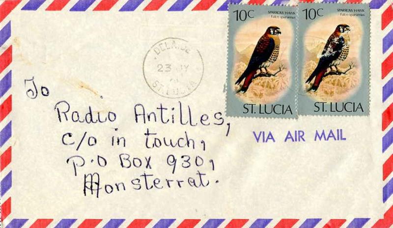 Saint Lucia 10c American Kestrel (2) 1978 Delaide, St. Lucia Airmail to Monts...