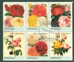 A7-0009 ANGOLA UNLISTED  BLOCK-6 FLOWERS BIN $3.00