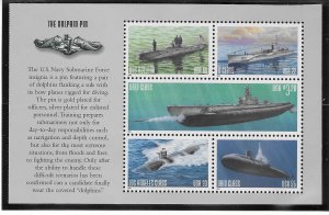 US #3377a  Submarines Souvenier Sheet The Dolphin Pin (MNH) CV $15.00