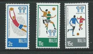 MALTA SG601/3 1978 WORLD CUP FOOTBALL MNH