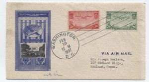 1937 20 and 50 cent china clipper airmails C21-C22 on cacheted FDC [y9297]