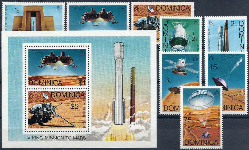 1976 Dominica Mission Viking, Mars, Rockets, compl. set+Sheet VFMNH, CAT 8$