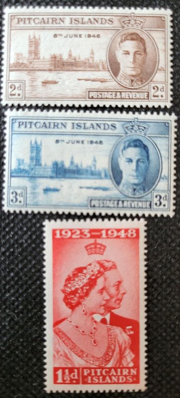 Pitcairn Is., 1946-49, Peace &George VI Silver Wedding,#9-11, MH, SCV$2.90