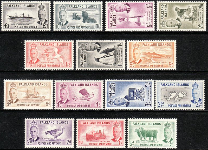 1952 Falkland Island KGVI portrait complete set MLMH Sc# 107 / 120 CV $200.40