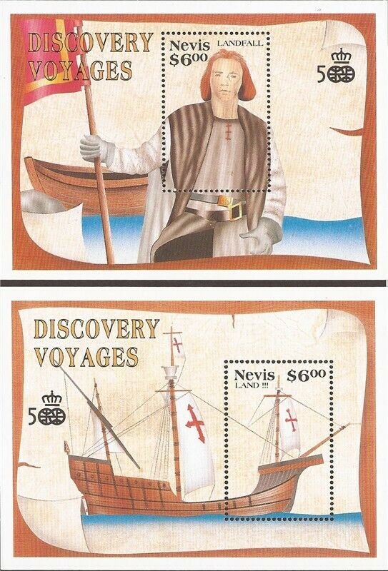 Nevis - 1991 Sailing & Columbus’ Landfall - Set of 2 Souvenir Sheets #662-3