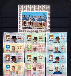 AJMAN 1969 SUMMER OLYMPIC GAMES MEXICO/GOLD MEDALS 2 SETS OF 6 STAMPS & S/S MNH