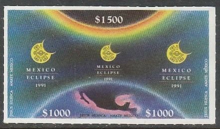 MEXICO 1699, SOLAR ECLIPSE STRIP OF THREE, MINT, NEVER HINGED. VF.