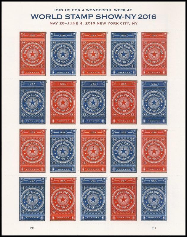 US 5010-5011 5011a World Stamp Show NY 2016 forever sheet MNH 2015 