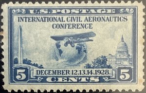 Scott #650 1928 5¢ Int'l. Civil Aeronautics Conf. unused dist. gum F/VF...