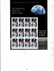 25th Landing on Moon Anniversary 29c US Postage Sheet VF MNH #2841