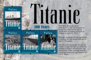 Palau - 2012 - Titanic 100th Anniversary - Sheet of Four  - MNH