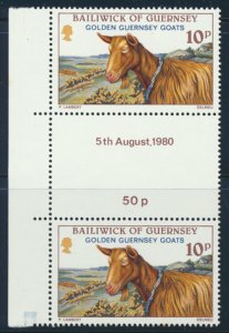 Guernsey  SG 218  SC# 210  Goats   Gutter pair  Mint Never Hinged see scan 