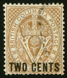 British Columbia #8 1867-1871 2c on 3D Brown Very Fine Faintly Used