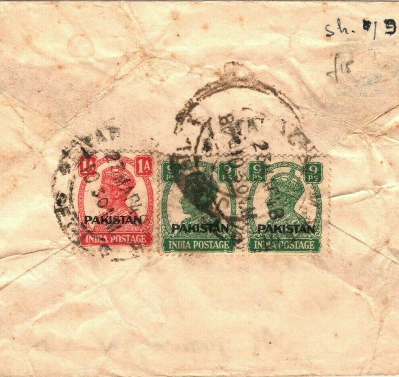 PAKISTAN Cover INDIA KGVI Overprints Karachi Air Mail Jamnagar 1948{samwells}B24