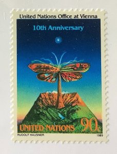 UN New York 1989 Scott 553 MNH - 90c, Butterfly, Vienna Center,  10th Anniv
