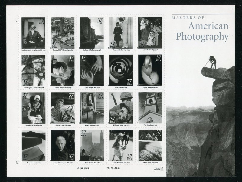 3649 American Photography Sheet of 20 37¢ Stamps MNH