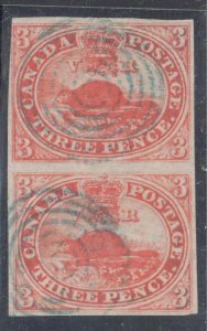 Canada Used #4 VF Pair -- RED shade -- Beaver Imperforated