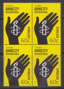 AUSTRALIA - 2011 50th ANNIVERSARY AMNESTY INTERNATIONAL - BLOCK OF 4 - MINT NH