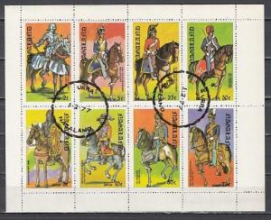 Nagaland, 1977 India Local. Soldiers on Horseback sheet of 8. Canceled