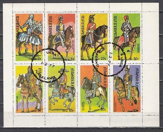 Nagaland, 1977 Inde Local. Soldats sur Horseback Feuille de 8. Canceled