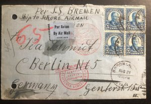 1931 Brooklyn NY USA Catapult Airmail Cover SS Bremen to Berlin Germany