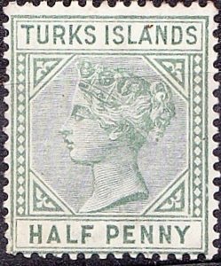 TURKS ISLAND 1893 QV 1/2d Dull Green SG70 MH