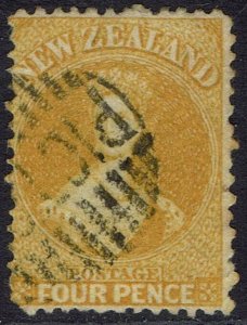 NEW ZEALAND 1864 QV CHALON 4D YELLOW USED
