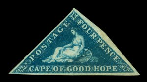 CAPE OF GOOD HOPE 1855 Triangulars 4p deep blue Scott 4b mint MH  VF+