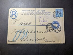 1900 Registered Letter England Perfin Cover Norton to Stuttgart Germany