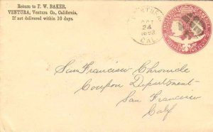 United States California Ventura 1893 circular grid  2c Columbian Envelope.