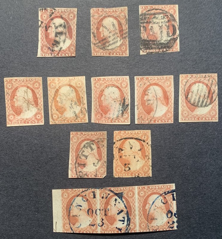 Scott #10 (3) & Scott #11 (10).  Set 13 stamps.  All used average.