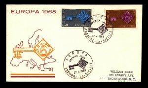 French Andorra 1968 Europa Series FDC - L11536