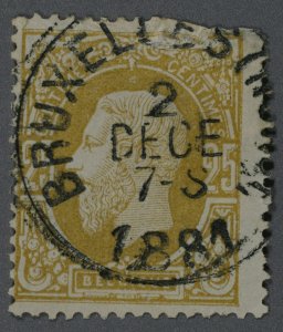 Belgium #37 Used VG BRUXELLES Date 2 DECE 7-8 1881 HRM Good Color